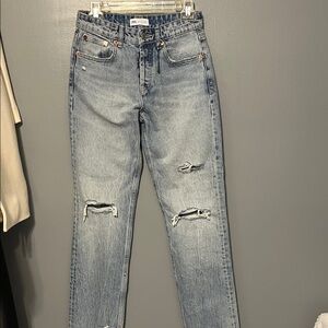 ZARA High-Rise Distressed Light Wash Women's Jeans